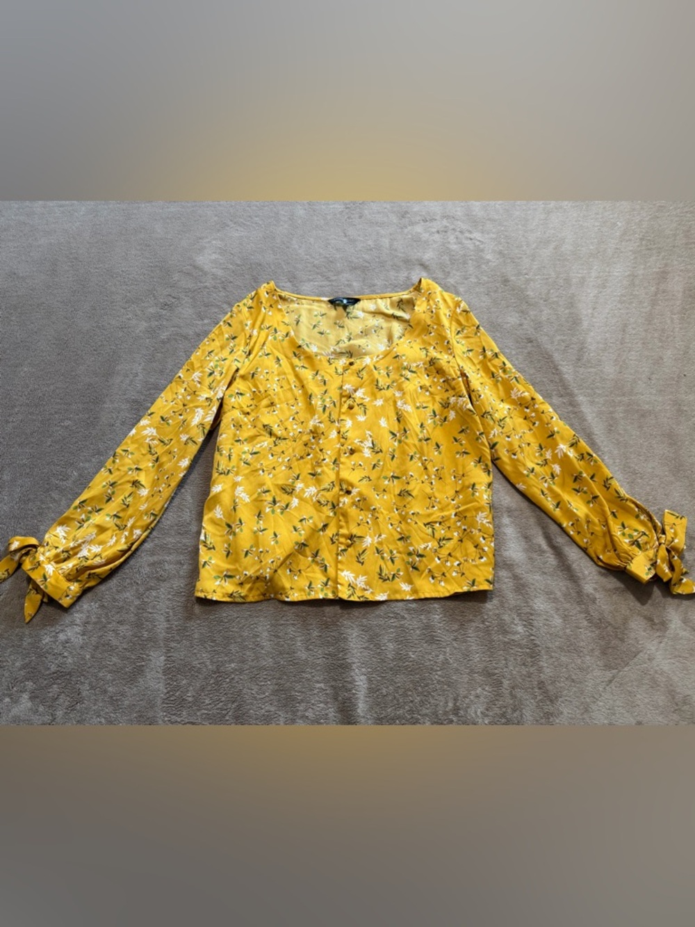 Banana Republic Mustard Yellow Floral Scoop-Neck Blouse